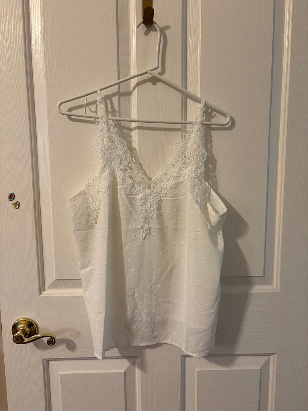 Beautiful Lace Trim White V-Neck Cami Top